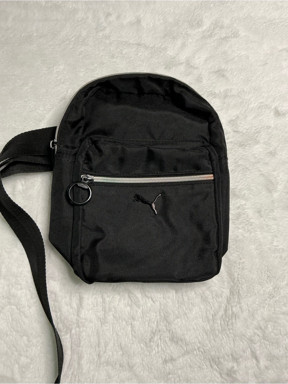 Puma Black Compact Sling Bag with Silver Zip Accent